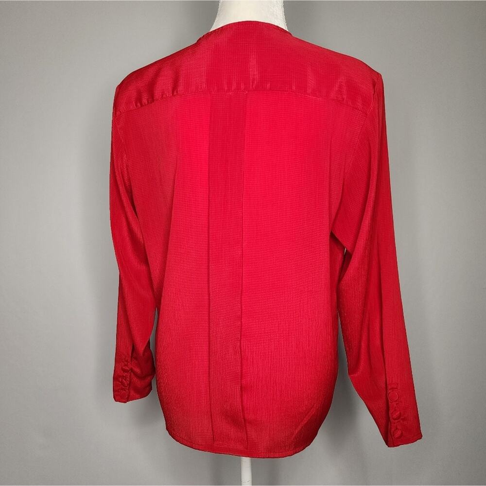 Vintage Oscar de la Renta Red Long Sleeve Blouse Size Medium - Picture 3 of 5